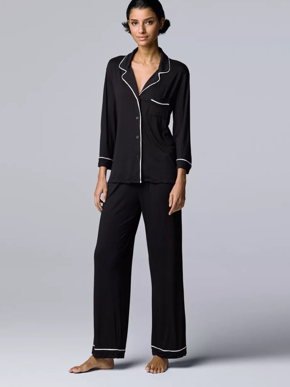 Born Long Sleeve Pajama Set with Contrast Piping Soft Lounge Set size small